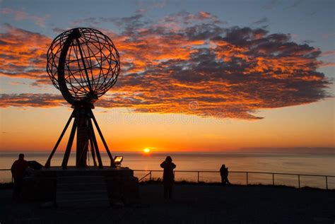 Nordkapp. Globe Monument at North Cape, Norway. Midnight at Nordkapp Editorial Photography ...