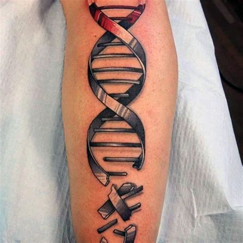 a tattoo on the arm of a man with a double - stranded medical symbol