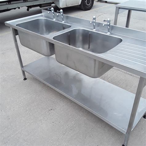 Commercial Used Stainless Steel Double Sink 180cmW x 60cmD x 90cmH