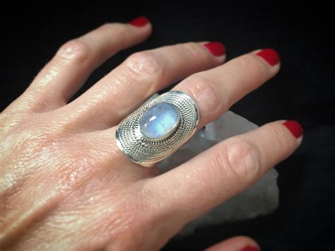 Moon Stone big statement silver ring