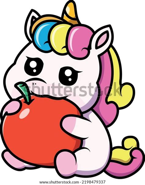 Cute Unicorn Eating Apple Cartoon Character Stock Vector (Royalty Free) 2198479337 | Shutterstock