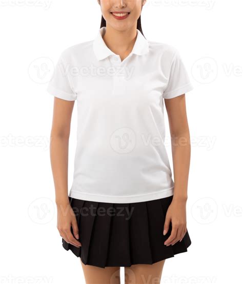 Young woman in white polo shirt mockup cutout, Png file 12487286 PNG