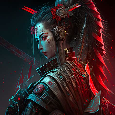 Japanese Cyberpunk Samurai Woman Digital Art Print AI - Etsy