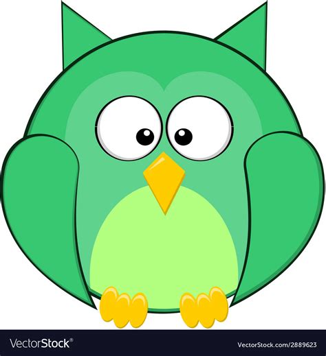 Cute Fat Rounded Green Owl Cartoon Animal Vector Image