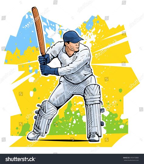 Vector illustration of a cricket player standing with bat. Beautiful ...