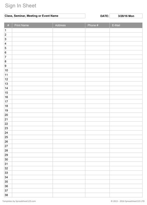 Free Printable Sign In Sheet Template - Printable Templates