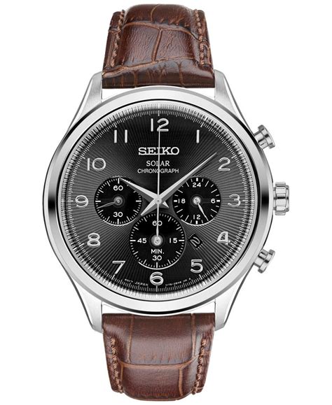 Seiko Men's Chronograph Solar Classic Brown Leather Strap Watch 42mm ...