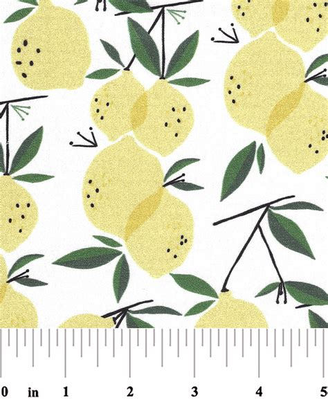 Lemon Print Fabric: Yellow and Green | Fruit Print Fabric