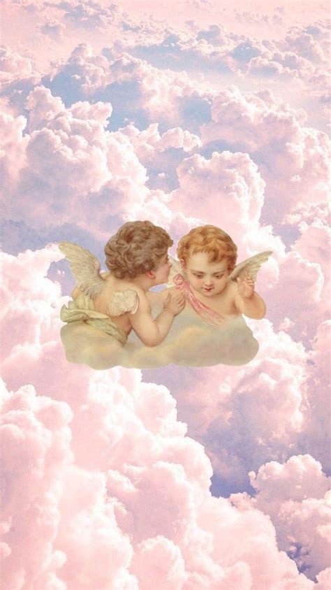 Clouds Vintage Angel Aesthetic Wallpaper - canvas-titmouse