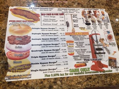 Menu at Heart Attack Grill restaurant, Las Vegas, 450 E Fremont St #130