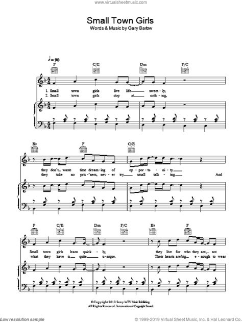 Barlow - Small Town Girls sheet music for voice, piano or guitar