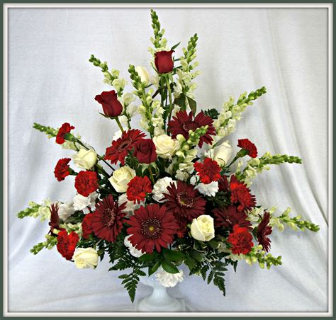 Beautiful red and white pedestal arrangement | Beautiful flower ...