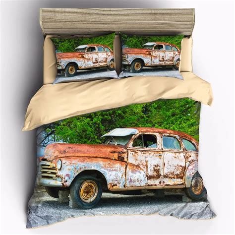 AHSNME Rusty Vintage Car Customizable King Queen Full Bedding Sets Duvet Cover pillowcase set-in ...