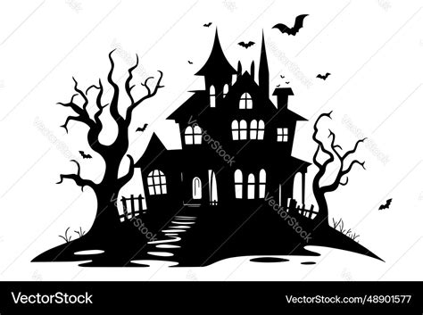 Halloween haunted house silhouette scene of ghost Vector Image