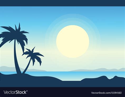 Silhouette of beach with big moon landscape Vector Image