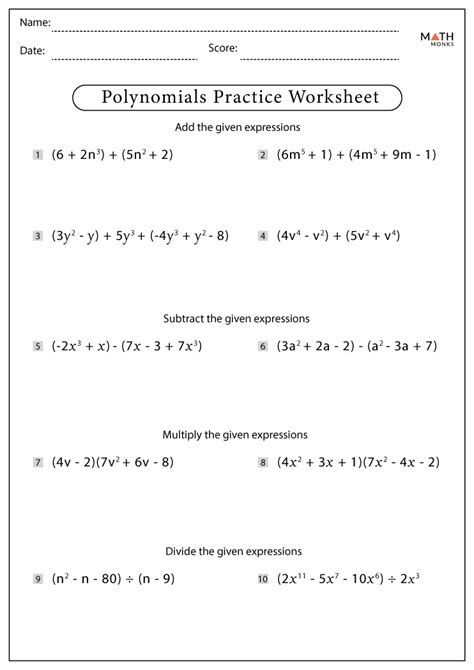 Identifying Polynomials Worksheet - Worksheets For Kindergarten