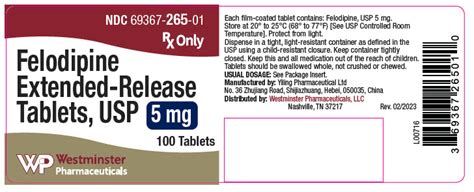 FELODIPINE EXTENDED-RELEASE TABLETS, USP 2.5mg, 5mg and 10mg