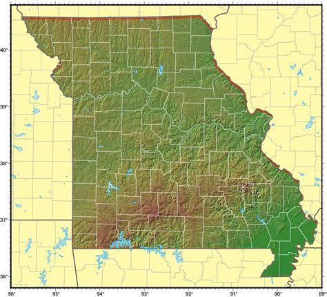 Missouri Relief Map • Mapsof.net