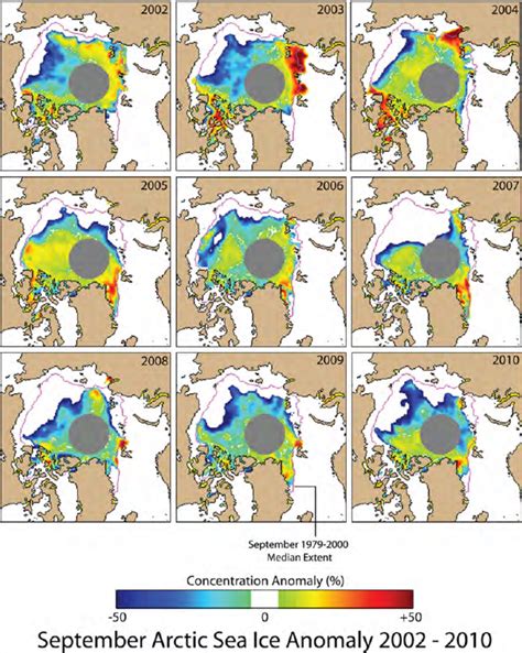 Sea ice extent anomaly maps, 2002-2010: Sea ice conditions for the ...