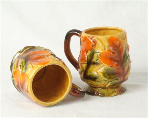 Fall Coffee Mugs Set : Coffee mug ceramic tea cup oak leaf acorn fall ...