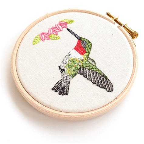 Bird Embroidery Pattern Download Hummingbird Hand Embroidered | Etsy