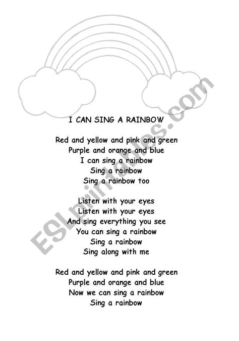 I can sing a rainbow - ESL worksheet by helsby1985