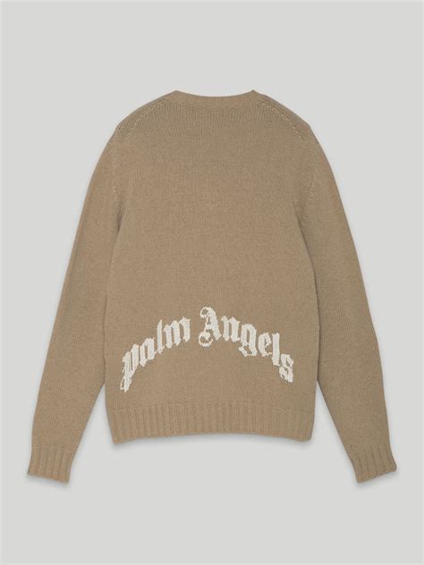 CURVED LOGO SWEATER in neutrals - Palm Angels® Official