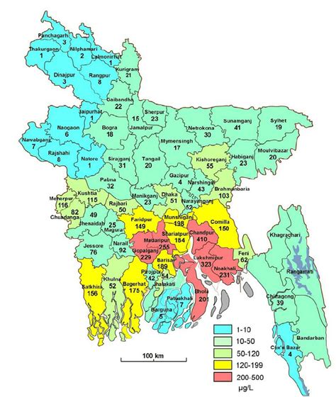 Figure S1. District map of Bangladesh with mean As-concentrations in ...