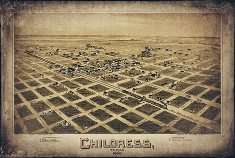 Childress Texas Vintage Map Birds Eye View 1890 Sepia Photograph by Carol Japp - Fine Art America