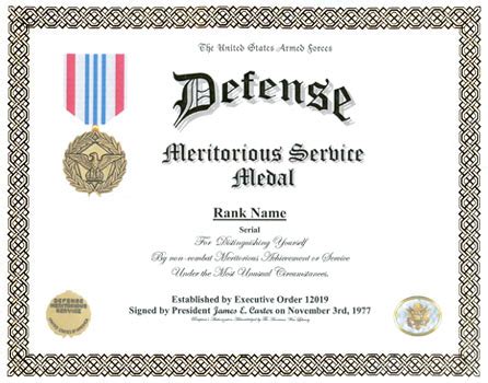 Defense Meritorious Service Medal Display Recognition