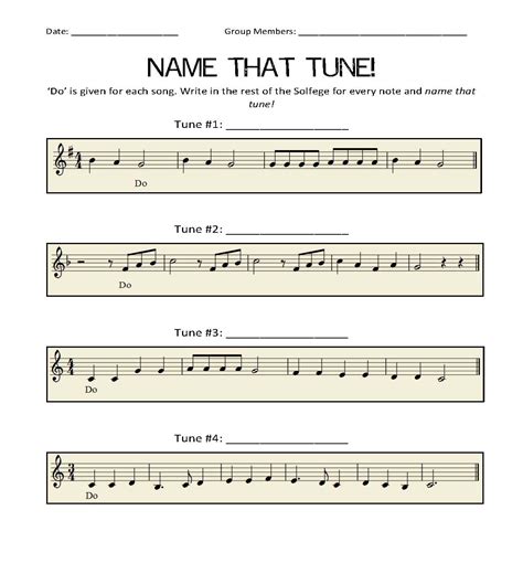 "Name that Tune" Solfege Worksheet | Music Service Learning