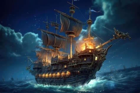 Premium AI Image | Pirate ship at night