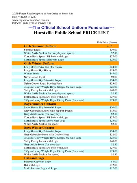 Fillable Online The Official School Uniform Fundraiser--- - Hurstville Public School ... Fax ...