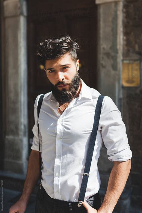 "Attractive Young Italian Man With Black Beard Looking At Camera" by ...