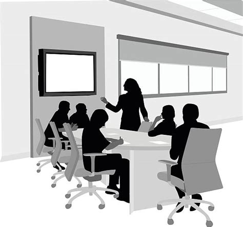 Silhouette Of A Business People Sitting Around Conference Table ...