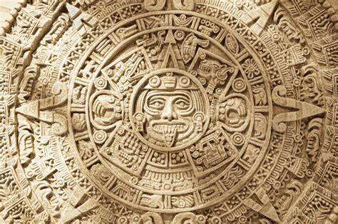 Close up of Aztec calendar stone carving - Stock Photo - Dissolve