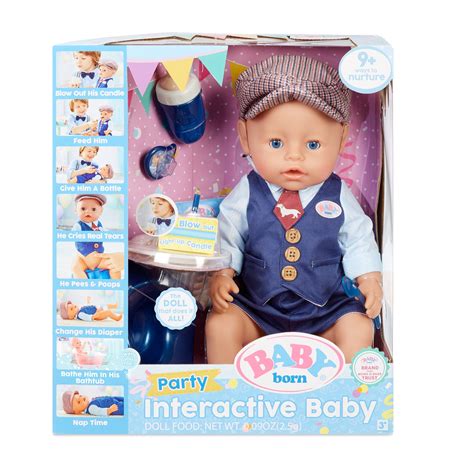 BABY born Interactive Boy Baby Doll Party Theme – Blue Eyes with 9 Way ...