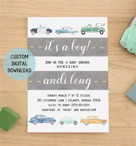 Vintage Car Baby Shower Invitation DIGITAL DOWNLOAD Custom | Etsy