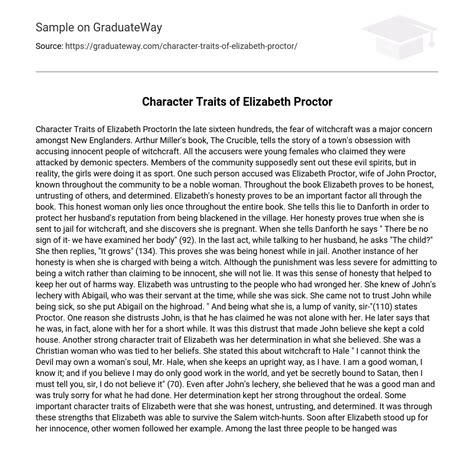 ⇉Character Traits of Elizabeth Proctor Analysis Essay Example | GraduateWay