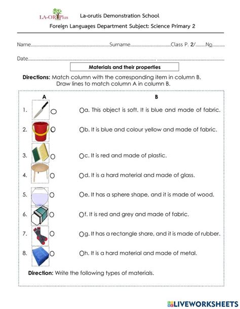 Materials and their properties. interactive worksheet | Worksheets, Material, Online activities