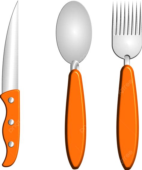 Kitchen Utensils Knife Spoon And Fork With Orange Handles, Kitchen ...