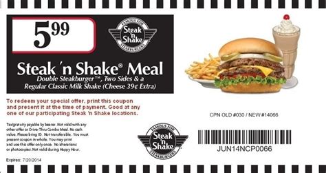 Steak N Shake Printable Coupons 2018 | World Of Template & Format with ...