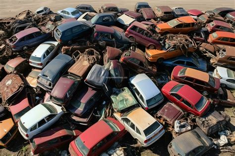 Rusting old junk cars with environment pollution in junkyard for ...