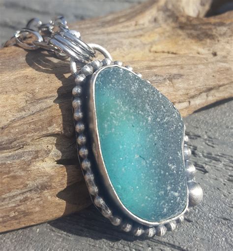 Sea Glass Necklace Beach Glass Jewelry Teal Sea Glass Pendant Genuine ...