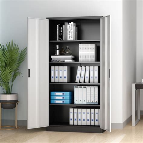 Storage Cabinet With Doors And Shelves, 5-layer Home Garage Office File Large Storage Black ...