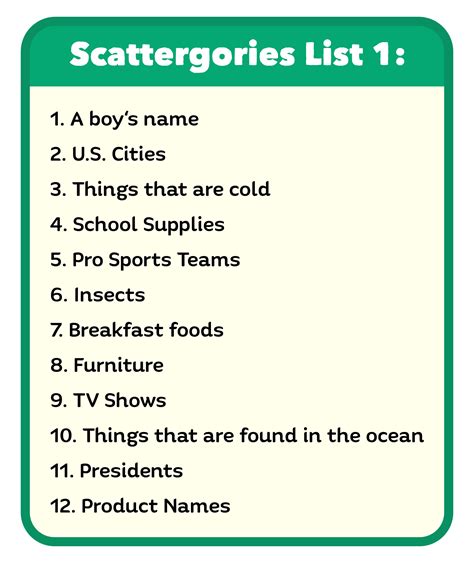 Scattergories Lists 1-12 - 10 Free PDF Printables | Printablee