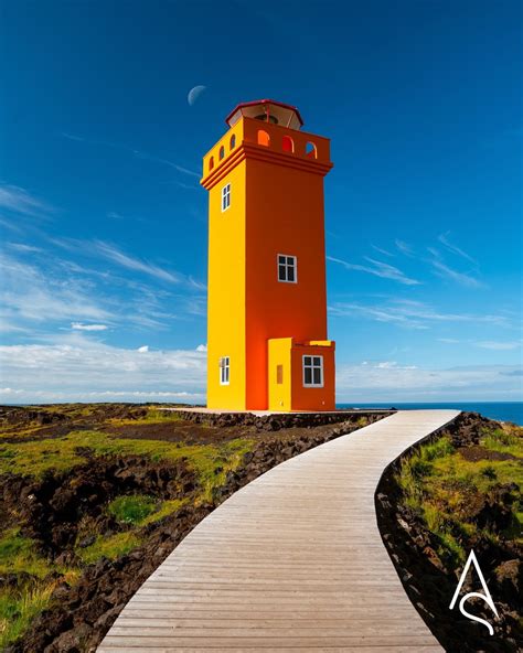 Orange Lighthouse Iceland Destination Moon Over Island Lighthouse Gift ...