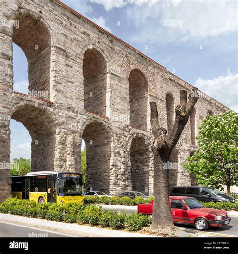 Istanbul, Turkey - May 16, 2023: Valens Aqueduct a Roman aqueduct which was the major water ...