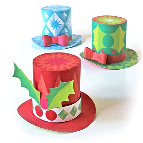 Holiday festive paper hats. Free members no-sew mini top hat templates!