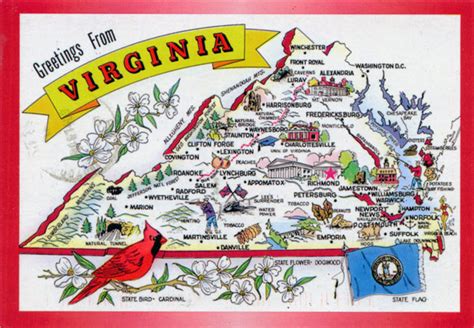 Large tourist illustrated map of the state of Virginia | Vidiani.com ...